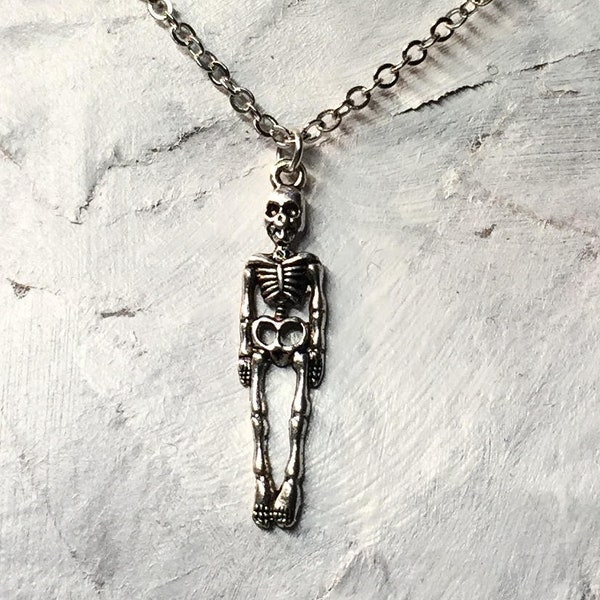 Skeleton pendant necklace-Skeleton jewelry-Bones-oddities-grunge-Human skeleton-Halloween necklace-Spooky necklace