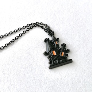 Tiny Haunted House Necklace - black