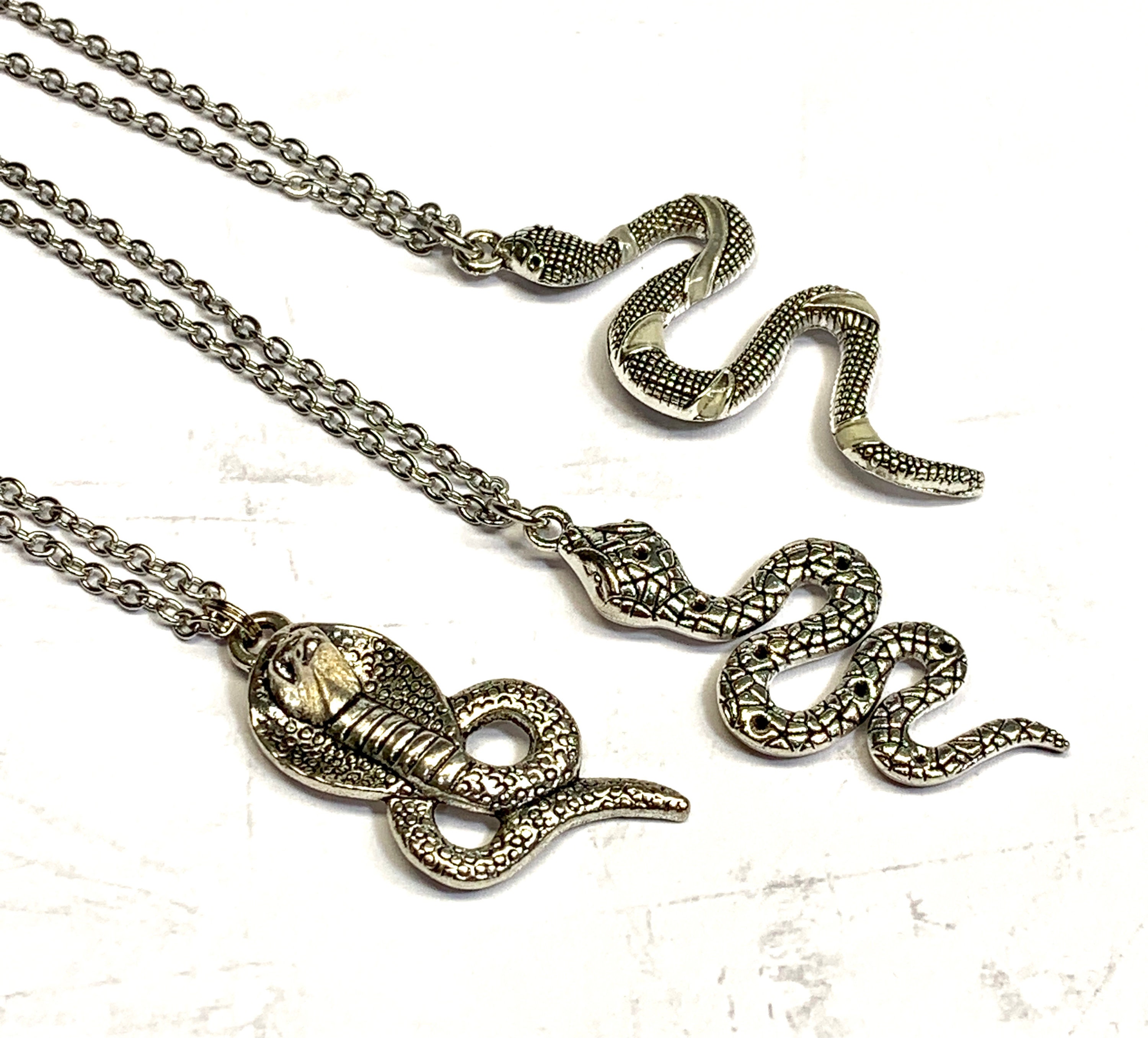 Silver snake charm pendant on stainless steel chain Etsy