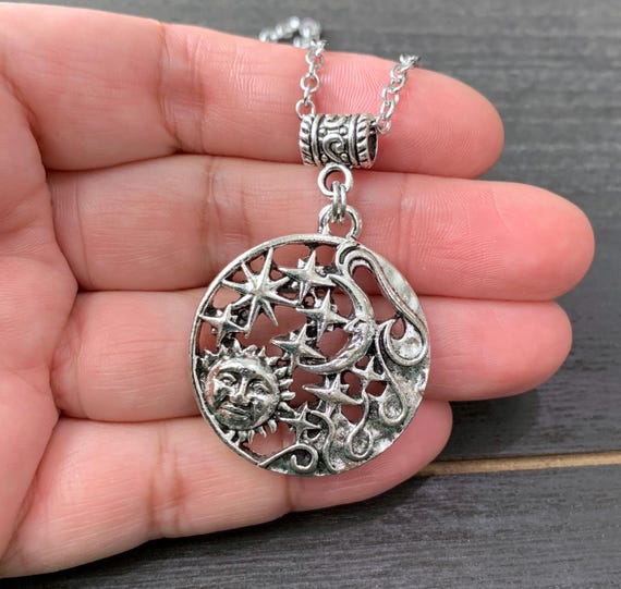 Sun and moon necklace-Celestial-Stars-Cosmos-silver-star gazer-NASA-Space girl-Space nerd