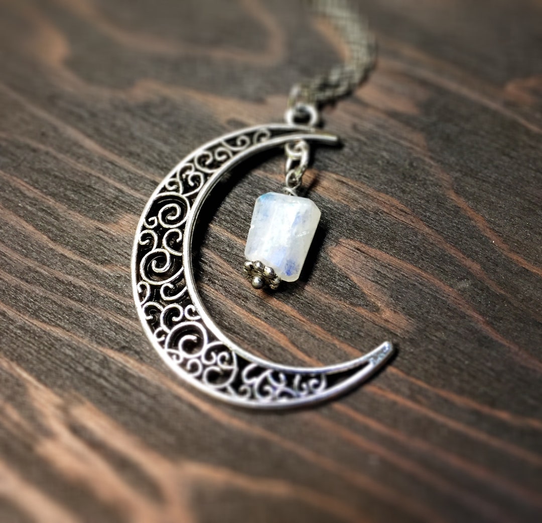 Moonstone Necklace-silver Crescent Moon-choose Your - Etsy