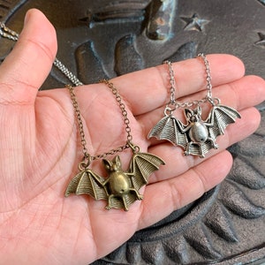 Bat Necklace - silver or bronze