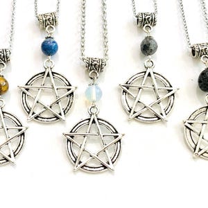 Crystal Pentagram necklace-Custom-Gemstone-Occult-tigereye-Opalite-Lapis-Lava-Pentacle-Wicca-Pagan-Wiccan-Witch