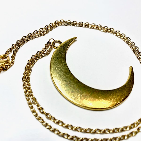 Gold Crescent Moon necklace Large pendant