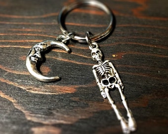 Skeleton and Moon keychain Halloween Skull Spooky