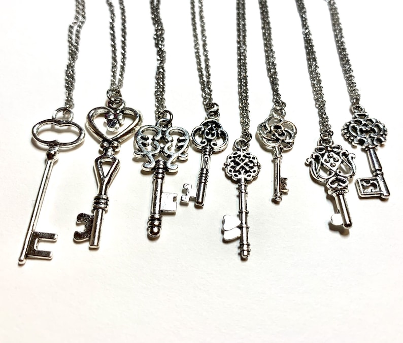 Silver Key Necklace-key Jewelry-skeleton Key - Etsy