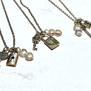 Tiny Key necklace with pearl heart-Key jewelry-mini-Skeleton key-heart