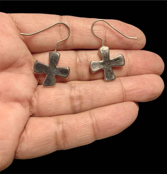 Vintage silver cross earrings Goth dangle earrings Etsy France