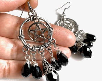 Pentagram earrings with black beads