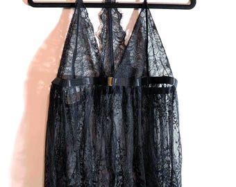 Plus black lace cami vintage lace top lingerie Stevie Nicks Summer goth-romantic-ethereal-dark fairy L-XL