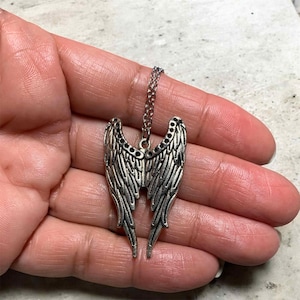 Angel Wings necklace-silver-charm-double wing-guardian angel-fallen angel