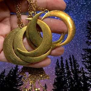 Gold Crescent Moon necklace Large pendant