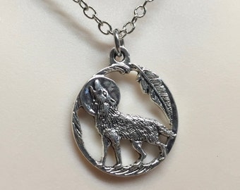 Wolf necklace-Wolf and moon-Choose your length-Howling Wolf-Silver Plated wolf on Cable Chain or charm only-wolves-wolf pendant-Silver wolf