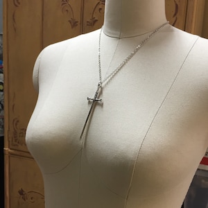 Silver Sword Necklace with stainless steel chain or black cord