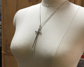 Silver Sword Necklace with stainless steel chain or black cord