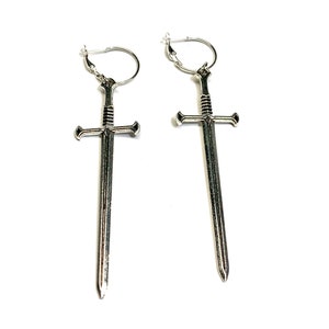 Sword hoop earrings-Highlander-Silver sword-goth-medieval-Katana-Sword-hoops-Sword jewelry-Excalibur-Blade-Slay earrings