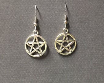 Silver Pentagram Earrings-Witch gift-goth gift-stocking stuffer-black Friday