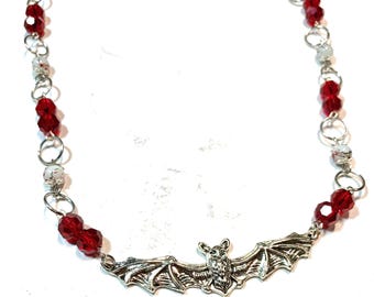 bloodletting-Red Vampire bat necklace-bat jewelry-goth jewelry-blood red
