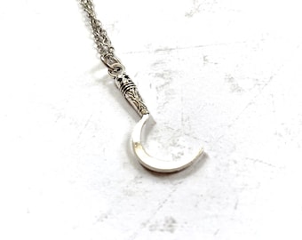 Sickle necklace Silver & Stainless steel chain
