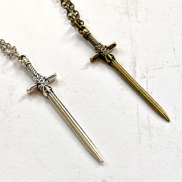 Sword Necklace Dagger silver or bronze short Sword