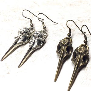 Antiqued Bird Skull Earrings – Plague Doctor Mask, Macabre Jewelry