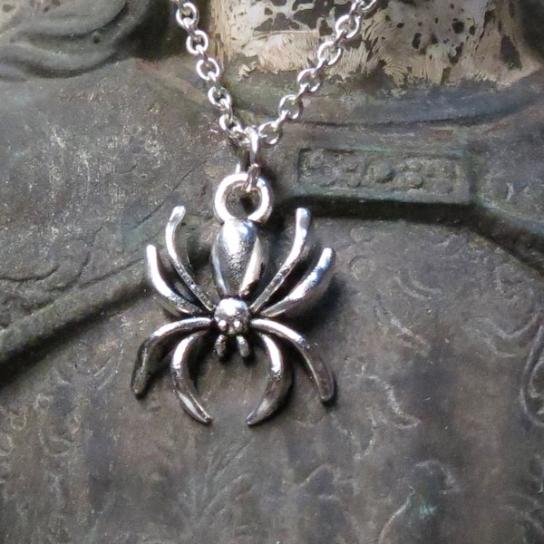 Tiny spider necklace-Silver or bronze-spider charm-black widow-occult-goth girl-charm only-macabre-spooky-creepy-choose your length