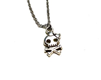 Tiny Skull necklace skull & crossbones with bow