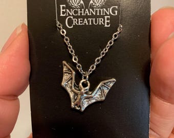 Gothic Bat Necklace - Silver or Bronze