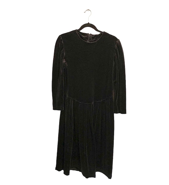 Trad Goth Black Velvet Velour Full Length Dress 12 Dark Boho