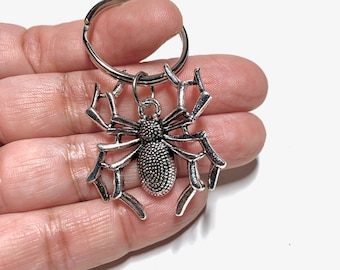 Spider keychain-Silver-purse fob-zipper pull-Halloween Keychain