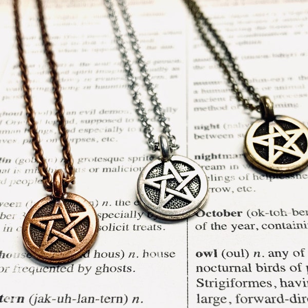 Pentagram charm necklace-Silver Bronze Copper-custom length-charm-Wicca-Pagan-Wiccan-Minimalist-Pendant-Witch-Pagan necklace-Goth