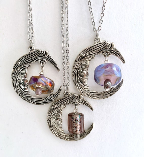 Blue Purple Moon NecklacE-Crescent moon-Fae necklace-Custom-Celestial-Fairy Fantasy