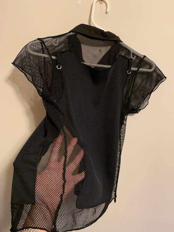 fishnet button up shirt