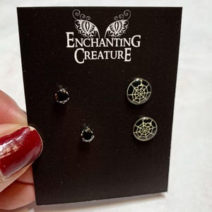 Vintage Black stud earrings Spider web Cobweb post earrings