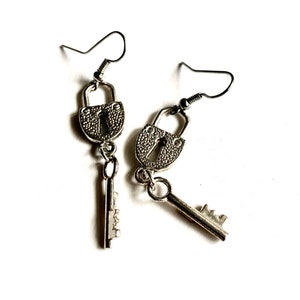 Lock and key earrings-Key jewelry-gift for her-Skeleton key-key to my heart-lock earrings