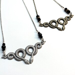Double Snake necklace-Ouroboros-Silver-Bronze-Serpent-snake charm-snake pendant-reptile