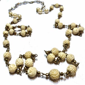 Carved Rose beads necklace Long Victorian necklace Steampunk rosary chain