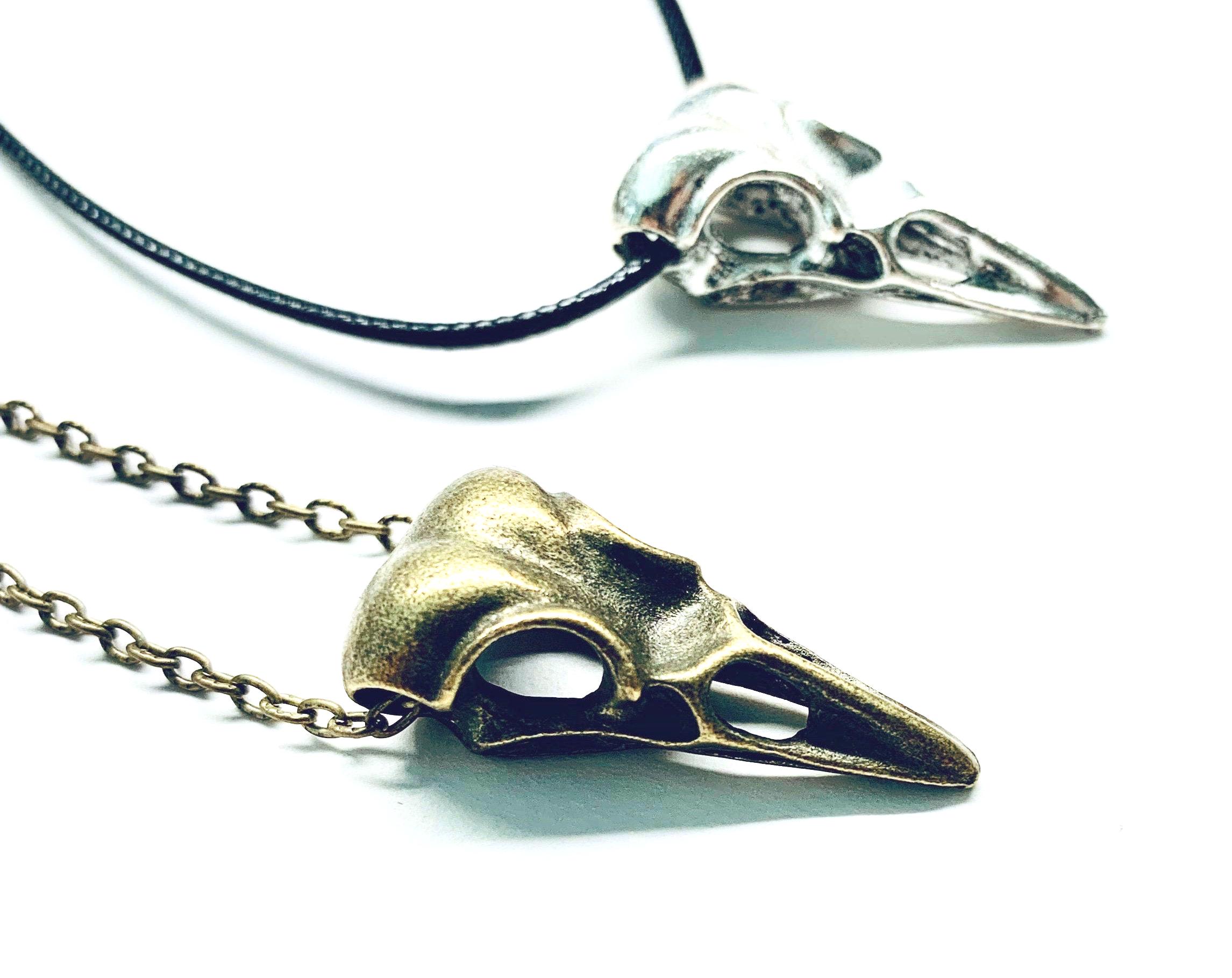 Bird Skull Necklace - silver or bronze