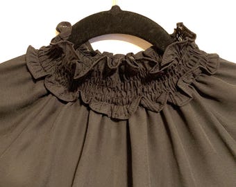 Black Gothic top ruffle neck peasant sleeves dark bohemian Vampire Victorian Poet