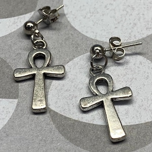 Ankh earrings-Cleopatra earrings-Ankh studs-Egyptian-Trad goth-Goth earrings-Silver Ankh-studs-post earrings