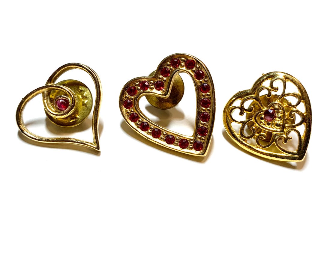 Heart Pins You Choose Red Rhinestones and Gold - Etsy