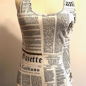 Vintage John Galliano Newspaper Sleeveless T-shirt Tank Top
