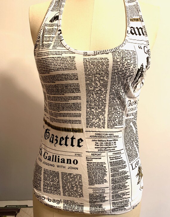 Vintage John Galliano Newspaper Sleeveless T-shirt Tank Top