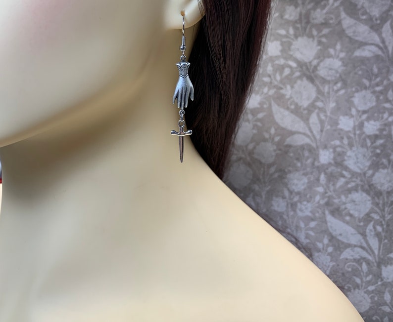 Victorian hand earrings-Occult-gothic-hands-Dagger-athame-Knife-goth-blade-lady hands