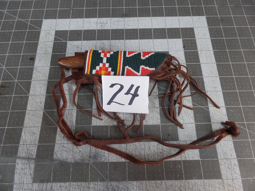 Beaded Leather Neck Knife Sheath Complete With Knife 24 Etsy