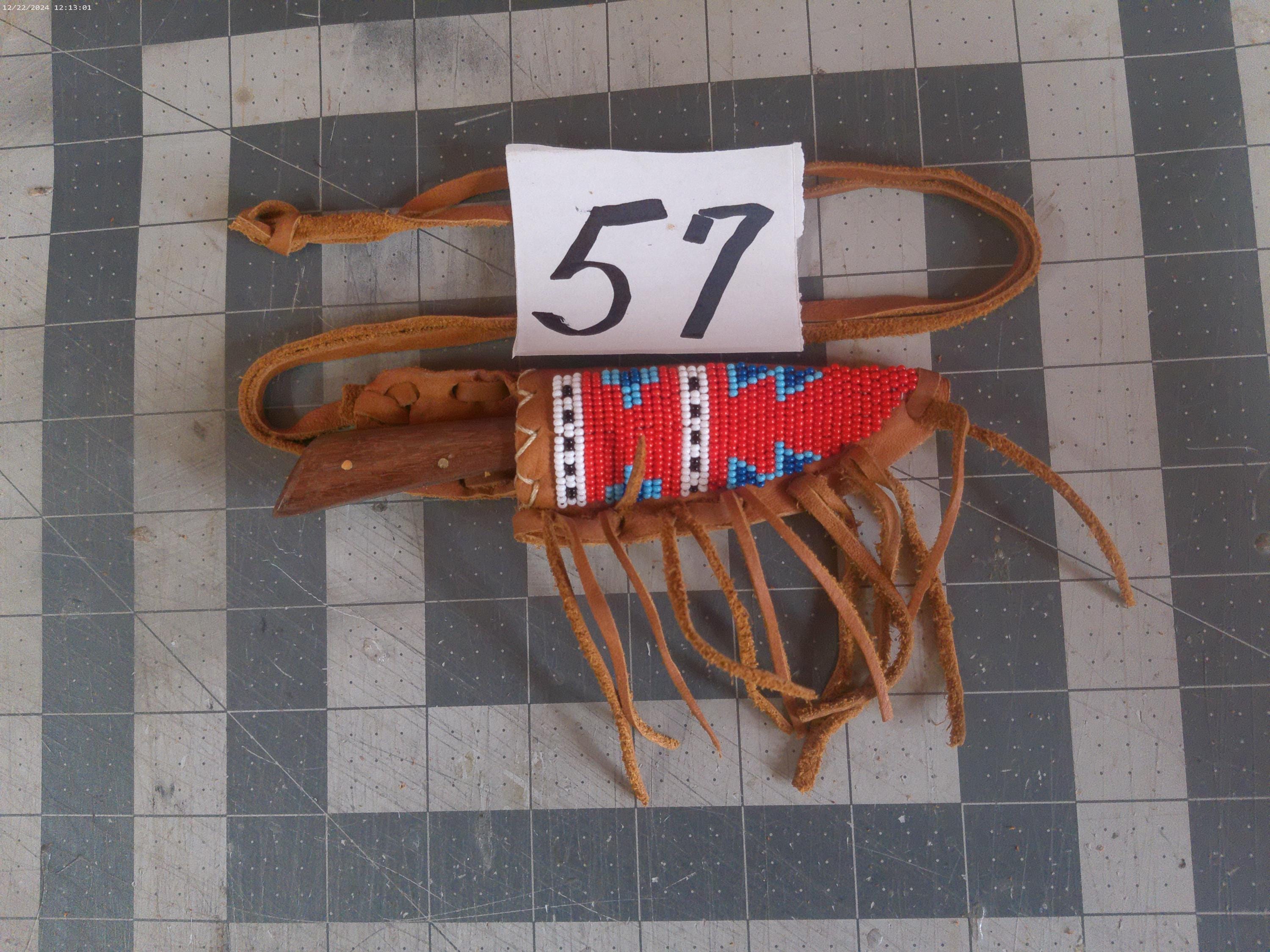 Beaded Leather Neck Knife sheath complete with knife-57