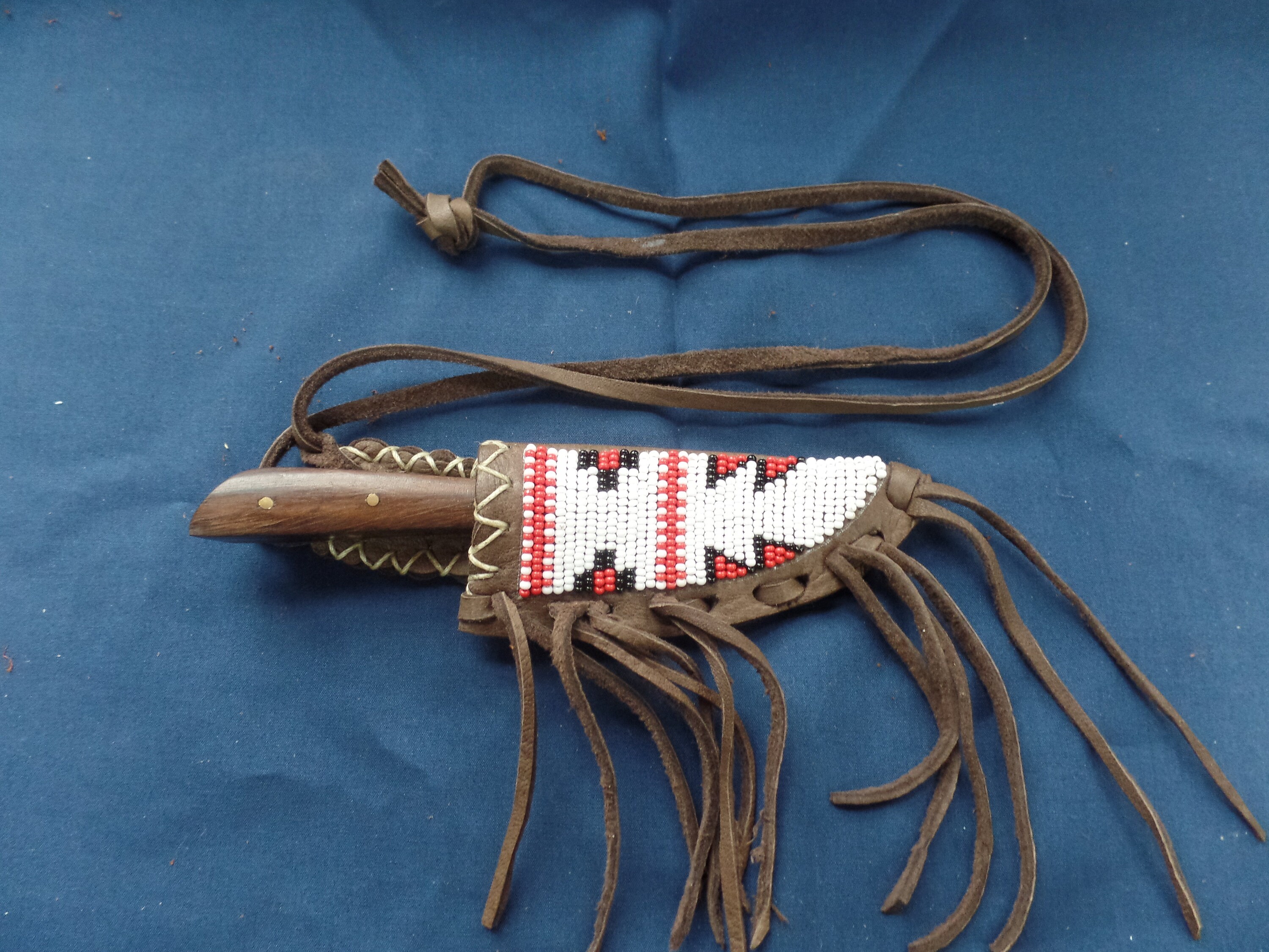 Beaded Leather Neck Knife sheath complete with knife Etsy