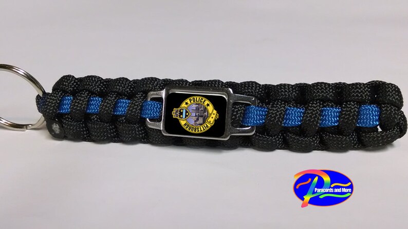 Thin Blue Line Pittsburgh PA Pennsylvania PPD Patrol Police Officer Badge Patch Paracord Survival Key Chain