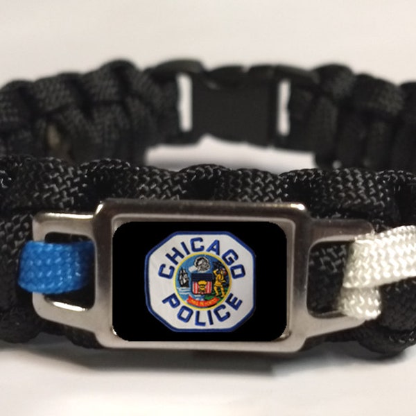 Thin Blue Line Chicago Police Department IL Illinois half checker board (Sillitoe Tartan) hat inspired Paracord Survival Bracelet