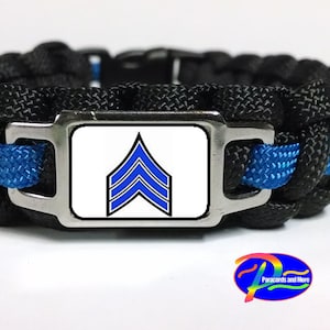 Thin Blue Line Sergeant Stripes Sarge Sgt. Supervisor Gift Police Department Patch Paracord Survival Bracelet Key Chain Lanyard and Sets